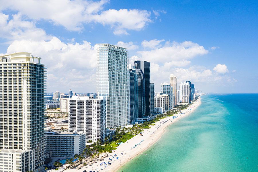 Miami Beach, FL - Miami Beach, Florida Coast and Tall Buildings on a Warm Sunny Day